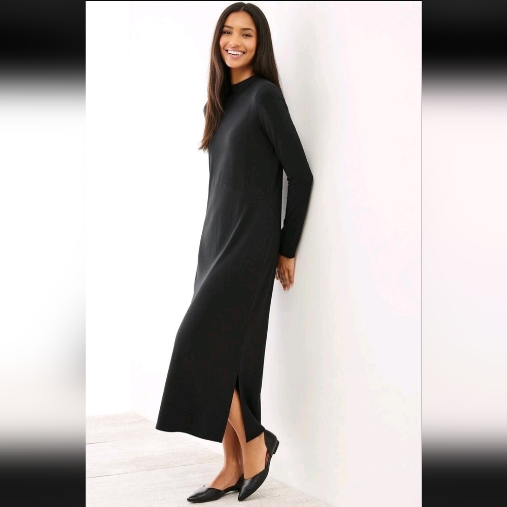 NWT J. Jill Wearever Collection Mock-Neck Maxi in Black Long Sleeve Dress XS